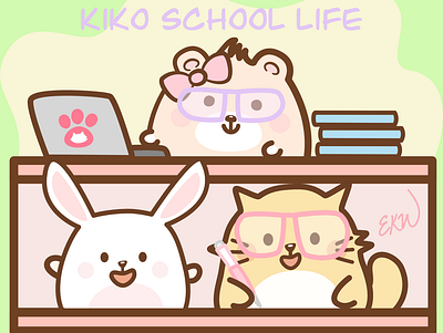 'Kiko School Life' iOS Animated Stickers on App Store animated artwork back to school bear branding cartoon cat cats college comic comic art cute art cute illustration digital illustration high school ios app rabbit school stickers university