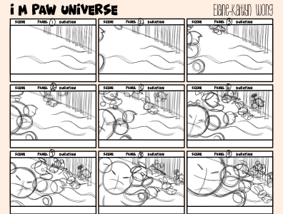 i m PAW Universe Superheros storyboard sketch progress