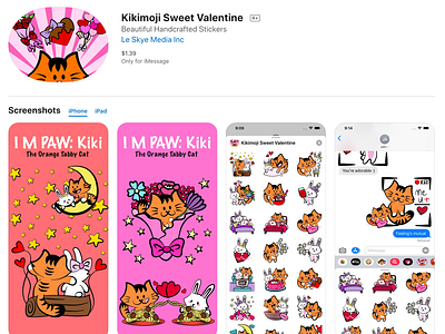 Kikimoji Sweet Valentine iOS sticker pack bunny cat cats character design chocolate hand drawn heart illustration ios ios app ios app design love product product design products rabbit stickerart stickers valentine valentines day