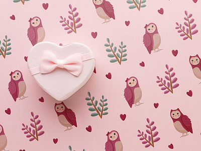 Pattern with owls for Valentine's day design graphic design heart illustration logo love mockup owls valentines day vector wrapping paper
