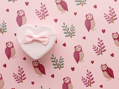 Pattern with owls for Valentine's day