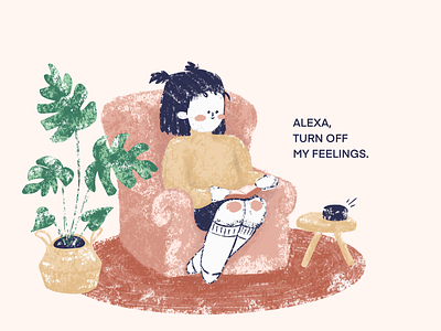 Alexa, turn off my feelings. 2d 2d art coal cute feelings fun girl girl illustration illustration pastel color rose soul food struggle