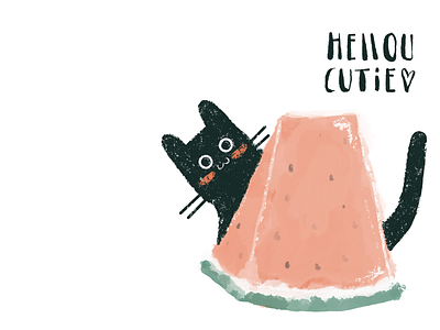 Hellou Cutie cat children illustration cosy cute fun illustration melon