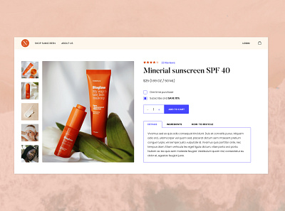 Sunscreen - Product purchase mockup brand identity logo minimal typography ui ui design ux desgin