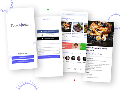 Toru Kitchen Mobile App aplication design figma food food and drink food app foodie kitchen minimal recipe app recipe book recipes simple ui ux