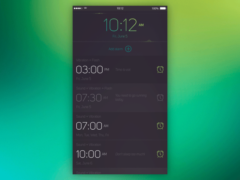 Alarm Clock app by Andriy Yurchenko on Dribbble