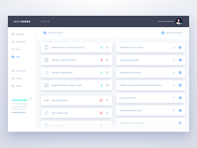 Body Sense Tools activity dashboard interface manger material shadows simple task tool ui ux