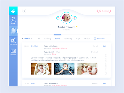 Child tracker for nanny b2b business childcare dashboard health interface product simple tracker ui ux. app
