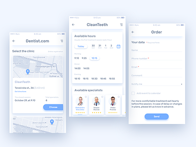 Dentist online reservation app b2c booking business dentist interface medicine order product ui ux web