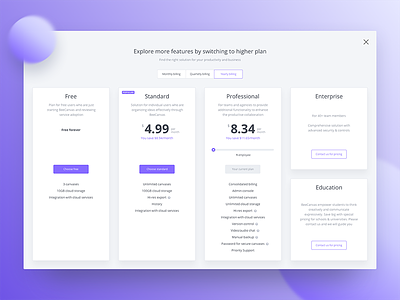 Pricing page app business desktop product interface marketing plans price saas ui ux