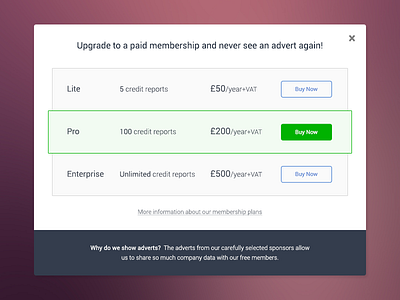 Upgrade Overlay buy layer modal payment plans pricing subscribe ui upgrade view web website