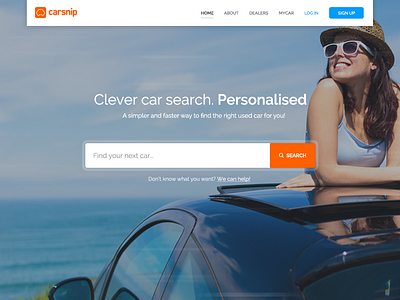 Carsnip Homepage Wip cars carsnip homepage landing orange page ui web website wip