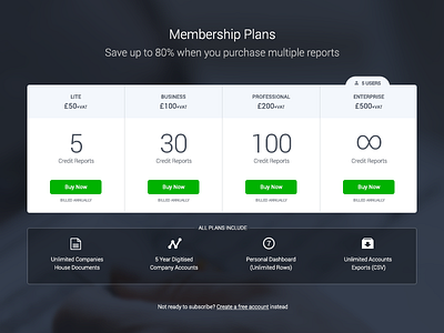 Subscription Table V3 business company membership payment plans purchase subscribe subscription table ui web website