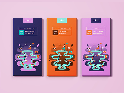 "mimi" - Chocolate Packaging character clean design flat graphics illustration minimal package design packages packaging print style vector
