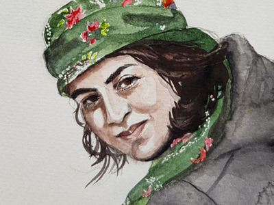 YPG Fighter illustration portrait sketch watercolor watercolour