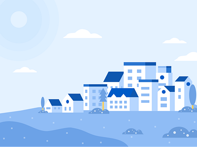 Blue Village app blue branding calm city design flatdesign graphic design healing illustration logo town ui uiux ux vector village