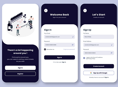 Sign In and Sign Up Mobile App - Event App event app event mobile app login ui login ui mobile app register mobile app register ui sign in mobile app sign in ui sign in ui mobile app sign up mobile app
