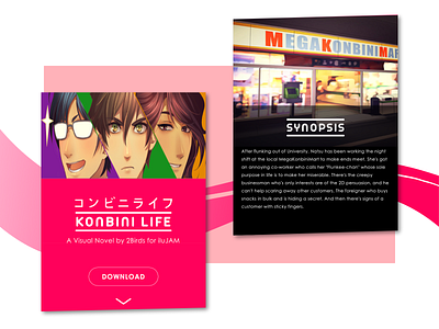 Konbini Life - Tablet Display 1/2 2birds game art game ui itchi.io konbini life konbini life otome game pink visual novel website website design