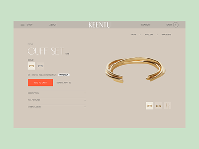 Keentu™ · Product Page africa african african woman art direction branding design ecommerce fashion interactive interface jewelry mini cart product page shop typo typography ui ux web design webdesign