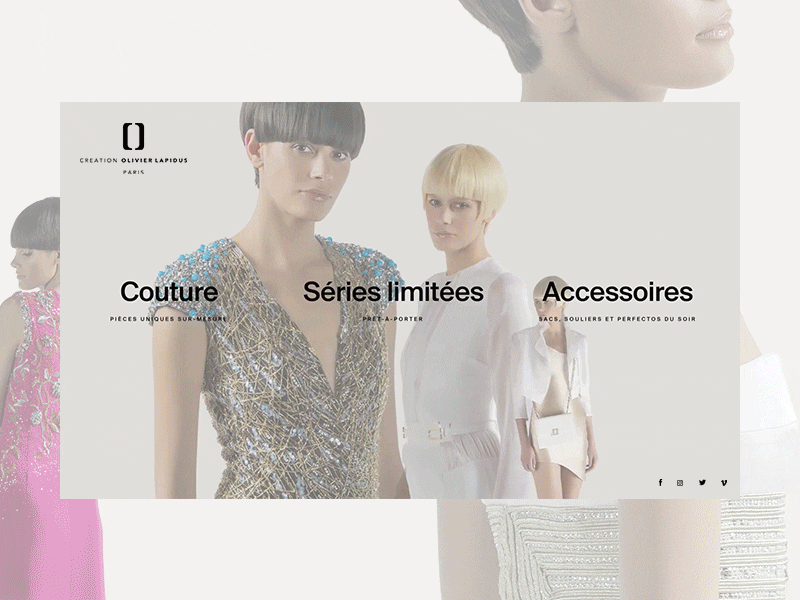 Creation Olivier Lapidus™ · Homepage animation couture e commerce fashion homepage interface layout mode web webdesign