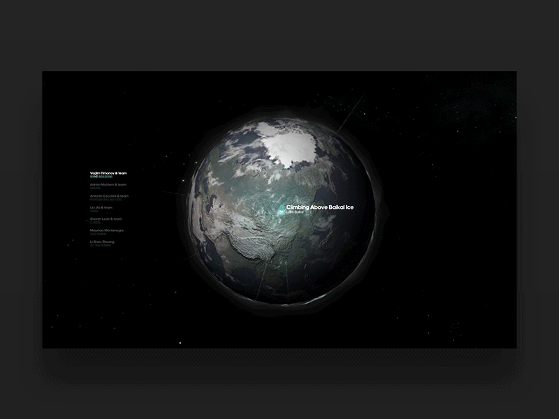 adidas™ Claim Freedom · World WebGL realisation phase adidas animation art direction dark earth globe interactive interface map sports outdoor webdesign webgl