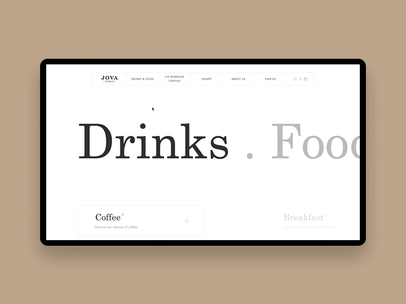 JOVA™ · Product navigation animation art direction coffee food interactive interface minimal navigation product page shop ui ux