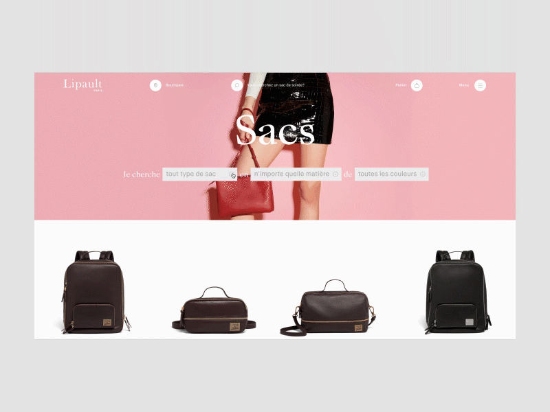 Lipault™ · Category Page animation art direction branding design ecommerce fashion filter interaction interactive interface product sharp typo typography ui webdesign
