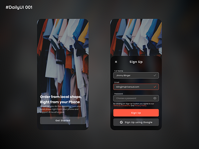 Shopping App Sign Up Page (#dailyui #001) 001 dailyui get started glassmorphism signup