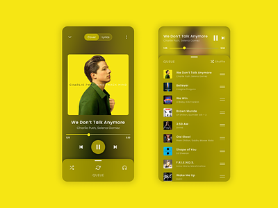 Music Player (#dailyui #009) 009 app bottom sheet dailyui dailyui009 design music music player queue songs ui yellow