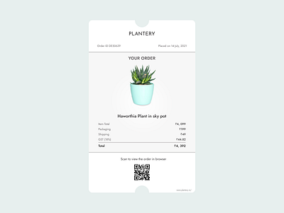 Email Receipt (#dailyui #017) app bill branding card dailyui design email receipt enviroment invoce mobile plant popup purchase receipt reciept trending trendy ui