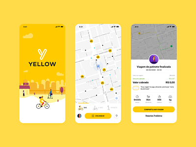 Yellow App - Bike/Scooter Sharing bike design flat identity layout map ui mobile scooter sharing ui ux