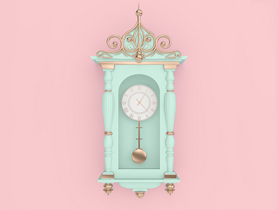 Antique clock 3d antique clock beautiful blender cinema4d cute design graphic design illustration pink retro time vintage