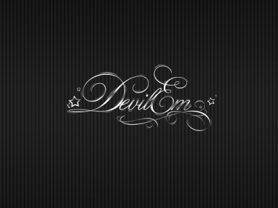 ( DevilEm ) black devil logo old script stars type typography