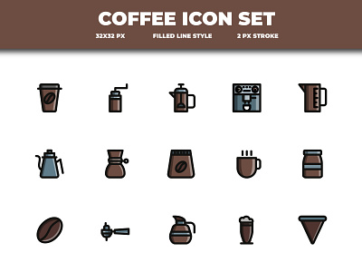 Coffee Icon Set Filled Line design flat design icon illustrator vector
