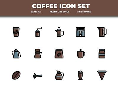 Coffee Icon Set Filled Line