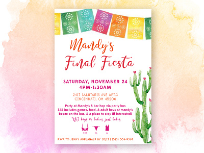 Bachelorette Party Invites bachelorette cactus fiesta invitation invites party water color