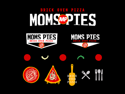 Mom's Pies Brick Oven Pizza badge brand branding color design icon icon set iconography identity illustration logo type typography vector