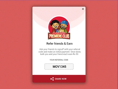 Refer Friend Popup Screen movie popup screen refer web