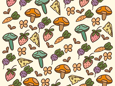 Mushrooms and Strawbs adobe art design farmers market graphic design illustration pattern procreate surface pattern
