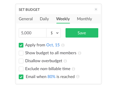 Everhour Project Budget Popover