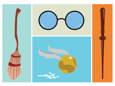 Potter things broom fantasy flat fun glasses golden harry magic potter snitch things wand