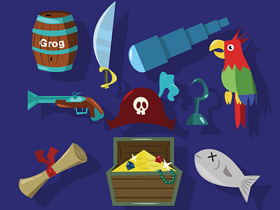 Pirate Anatomy cartoon fun game gold graphic gun icons illustration parrot pirate sword vector