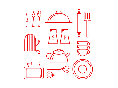 Kitchen line icons set