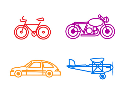 Line Transport Icons air bicycle bike biplane car flat icons line minimalistic motorcycle plane transport