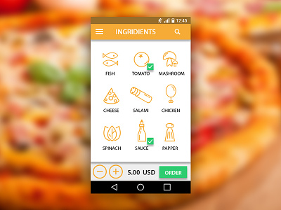 Pizza App Concept app cafe concept design element food icons ingridients material order pizza ui