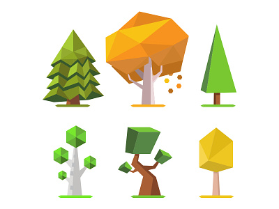 Low Poly Trees 2D assets low poly art vector trees