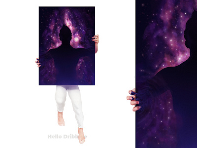 Hello Dribbble cosmos hello illustration mateuszpalka palka pałka poster space stars