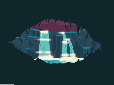 hidden waterfall adobe aesthetic animation art cave colors palette design hidden illustration illustrator minimal minimalist nature vector waterfall