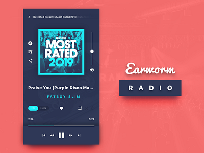 Earworm Radio Fatboy Slim 2019 design music app now playing player streaming ui user interface