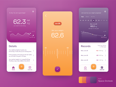 Weight tracking app concept app app design diet gradient interface mobile scales ui ux weight weight loss